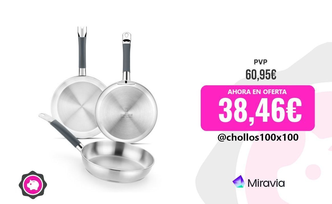 CHOLLAZO BRA MASTER #Miravia | Set de 3 Sartenes Acero Inoxidable 18/10