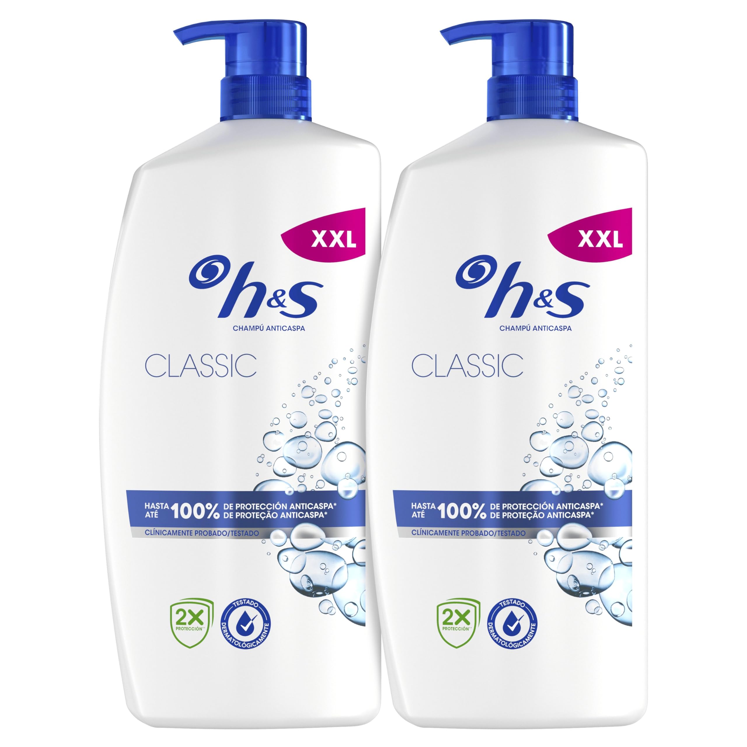 H&S Classic Champú Anticaspa 2x1000ml con Dispensador, para Uso Diario. Hasta 100% de Protecció...