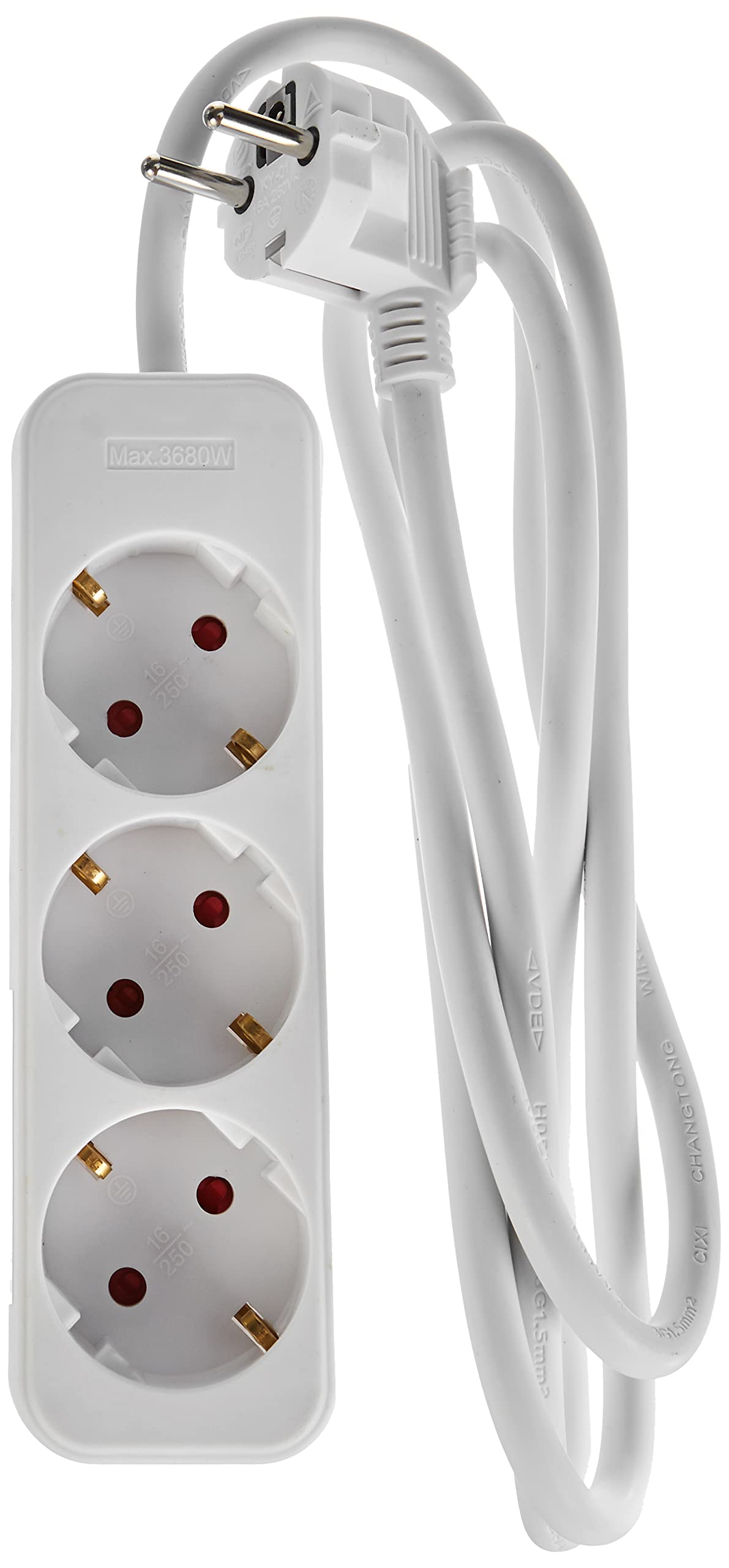 Regleta de enchufes Meister de 3 vías, Cable de 1,4 m, Blanco, Cable de plástico, IP20 para Int...