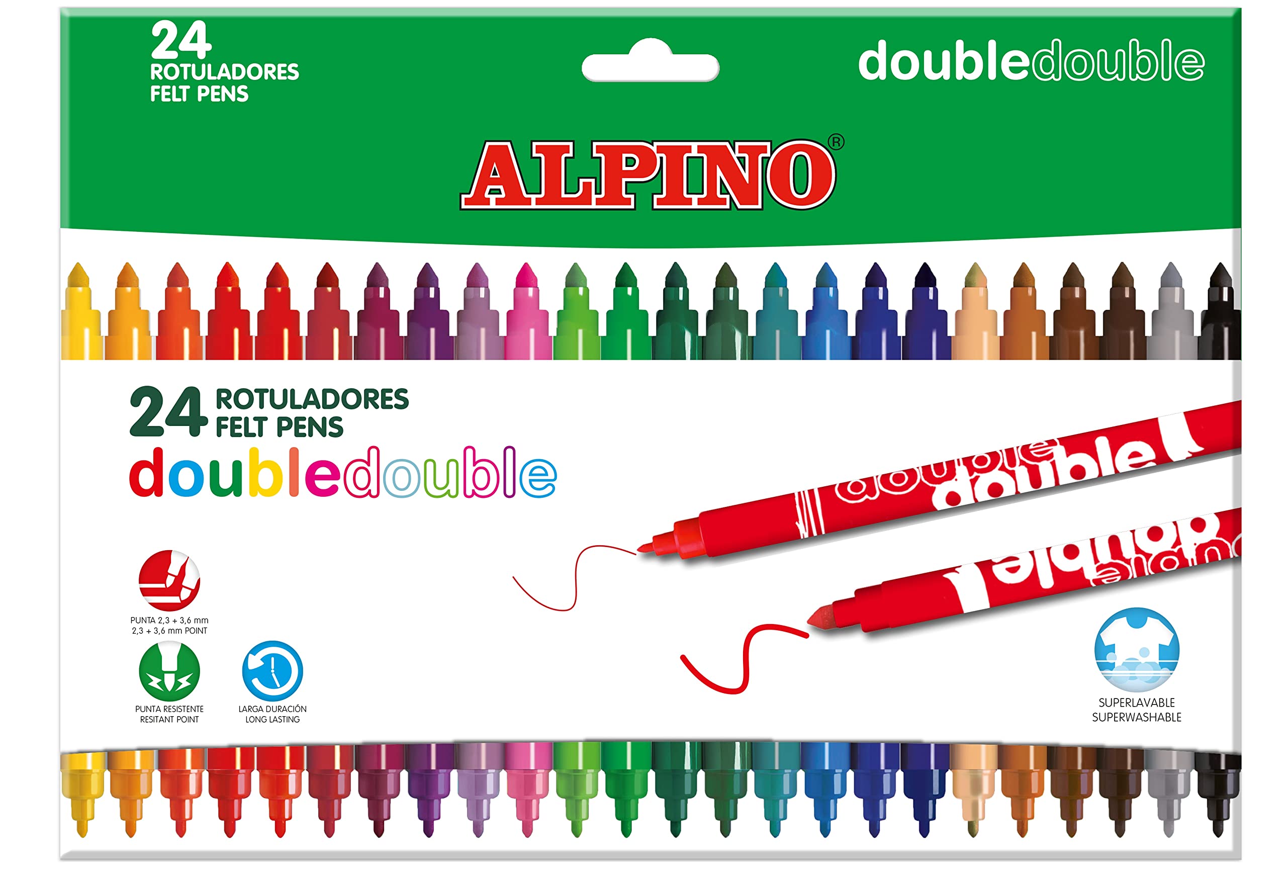 Rotulador alpino double double punta gruesa y punta fina caja de 20+4 colores surtidos‍