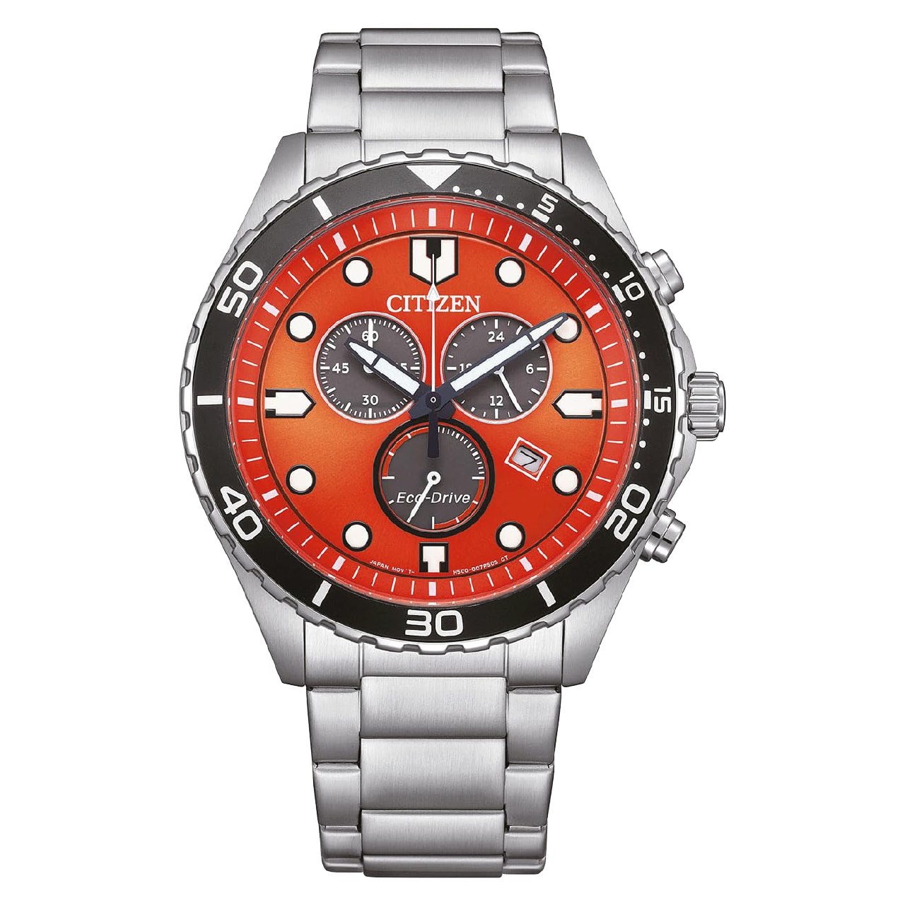 CITIZEN Reloj analógico de Cuarzo para Hombre con Correa de Acero Inoxidable AT2560-84X, Naranja...
