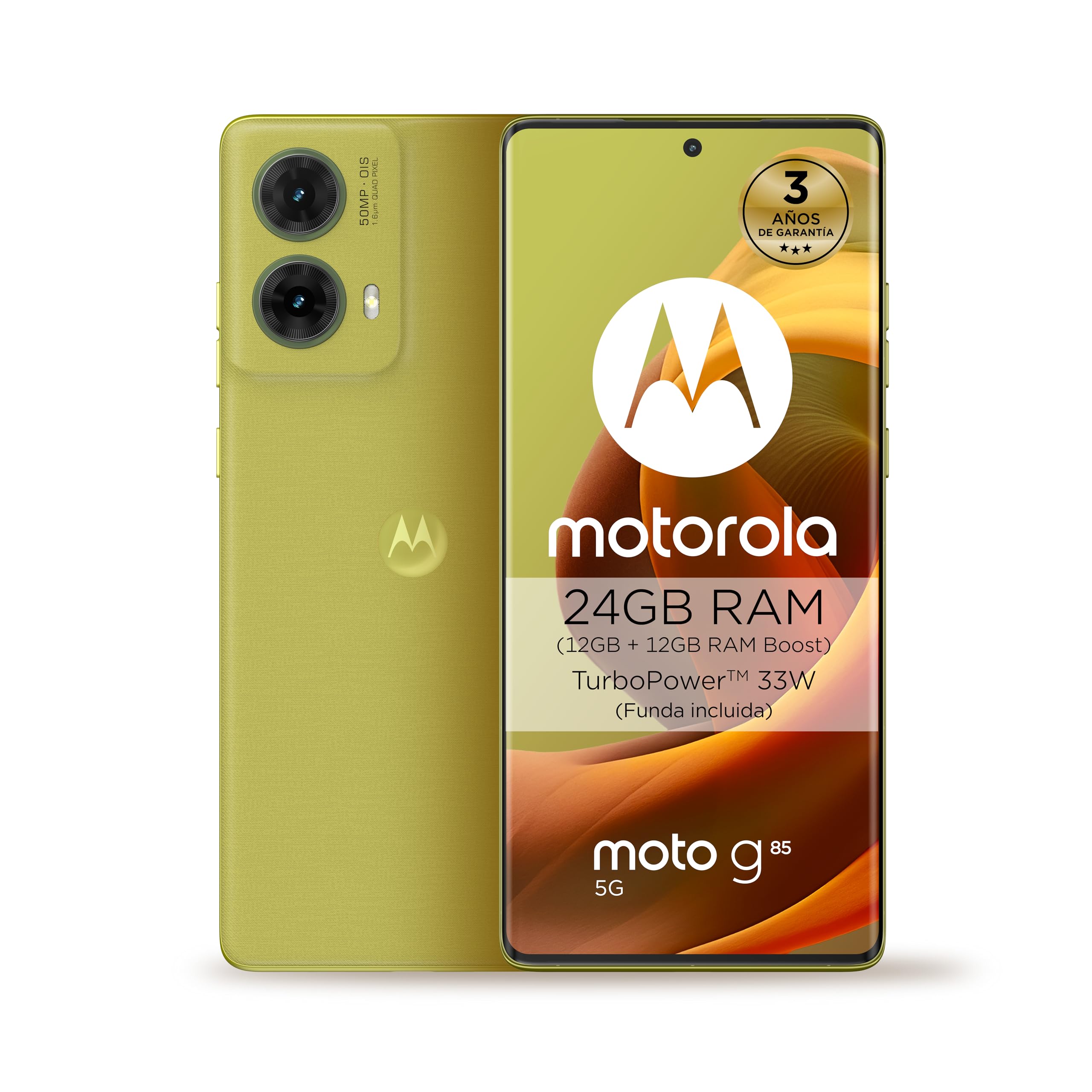 Motorola Moto g85 5G 24GB (12GB más 12GB RAM Boost)-256GB Verde, Pantalla de Borde Infinito de 6...