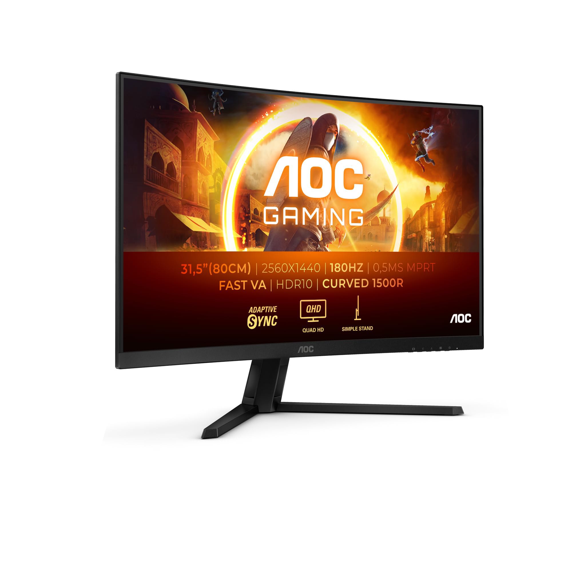 AOC CQ32G4VE Monitor Gaming 32 Pulgadas QHD Curvo, 180Hz, Fast VA, 1 ms GtG, Adaptive Sync., HDR1...
