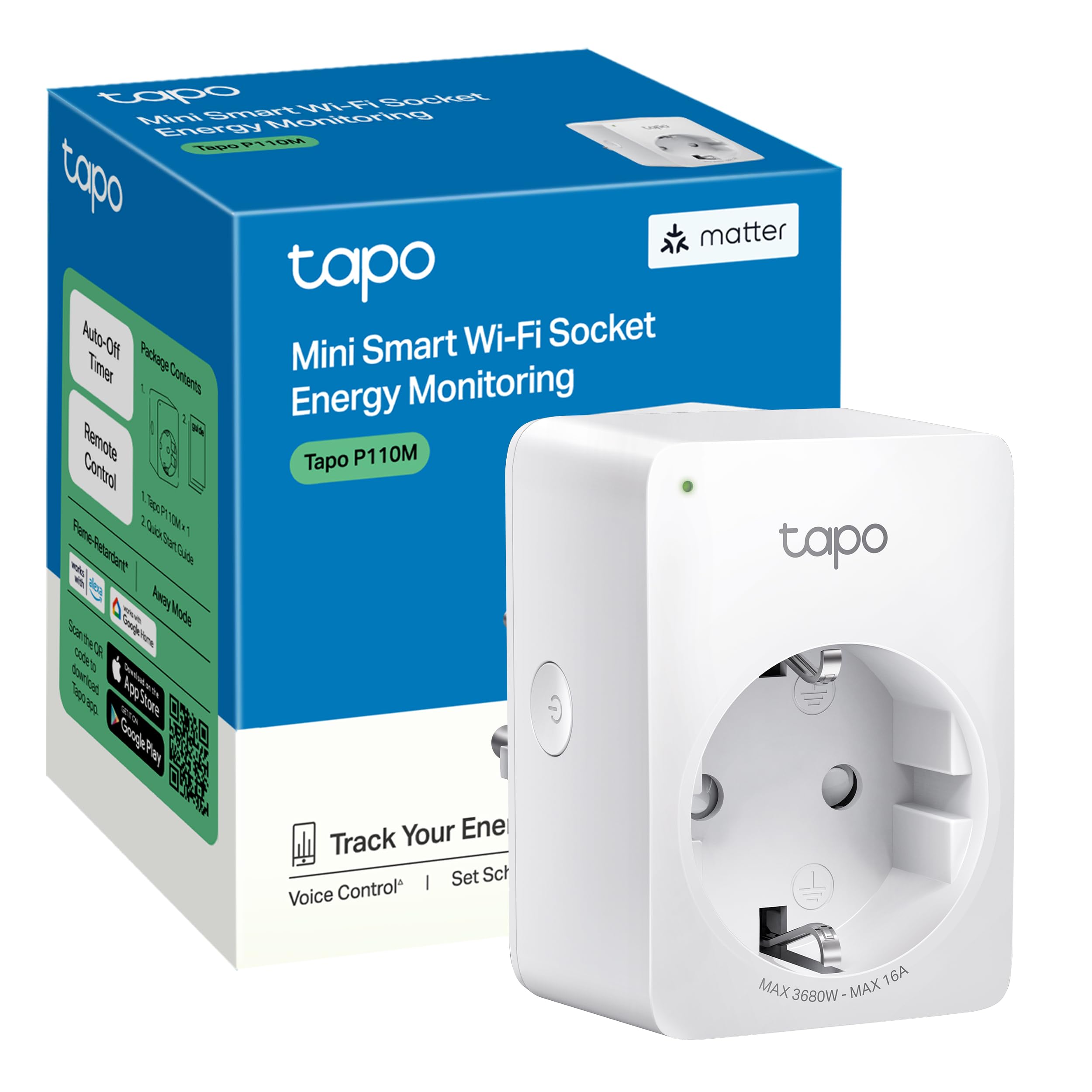 Tapo P110M – Mini enchufe inteligente Wi-Fi (con monitoreo de energía), programación encendid...