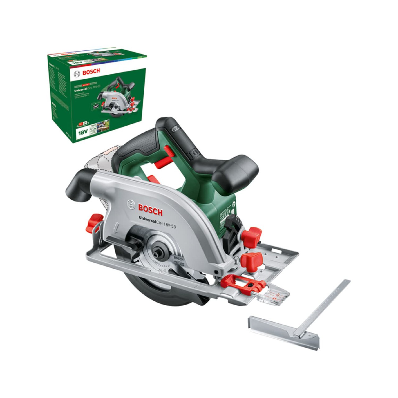 Bosch sierra circular a batería UniversalCirc 18V-53 (para serrar con precisión en madera; prof...