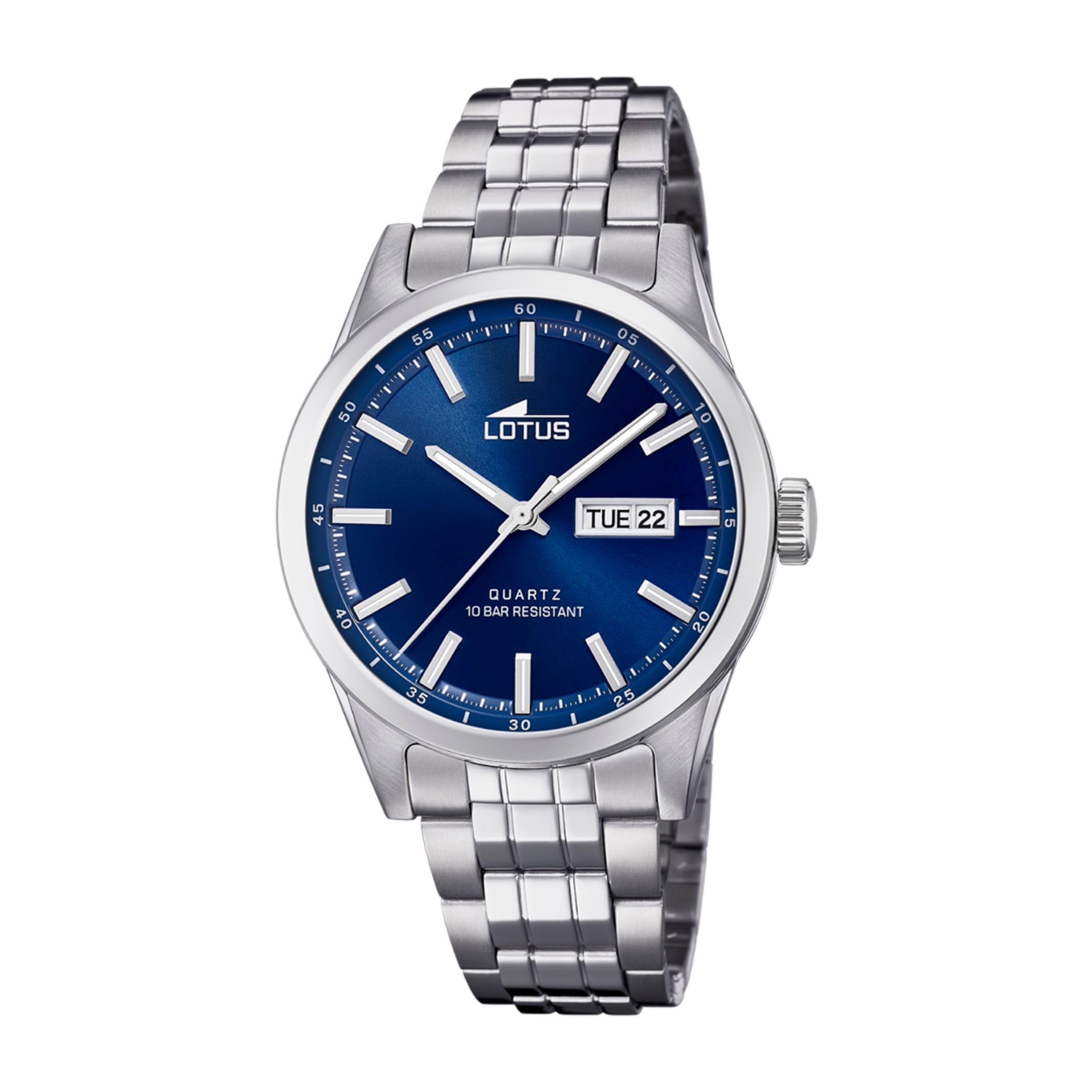 LOTUS Reloj Hombre Analógico de Acero Inoxidable 316l Plateado - Movimiento de Cuarzo - Calendar...