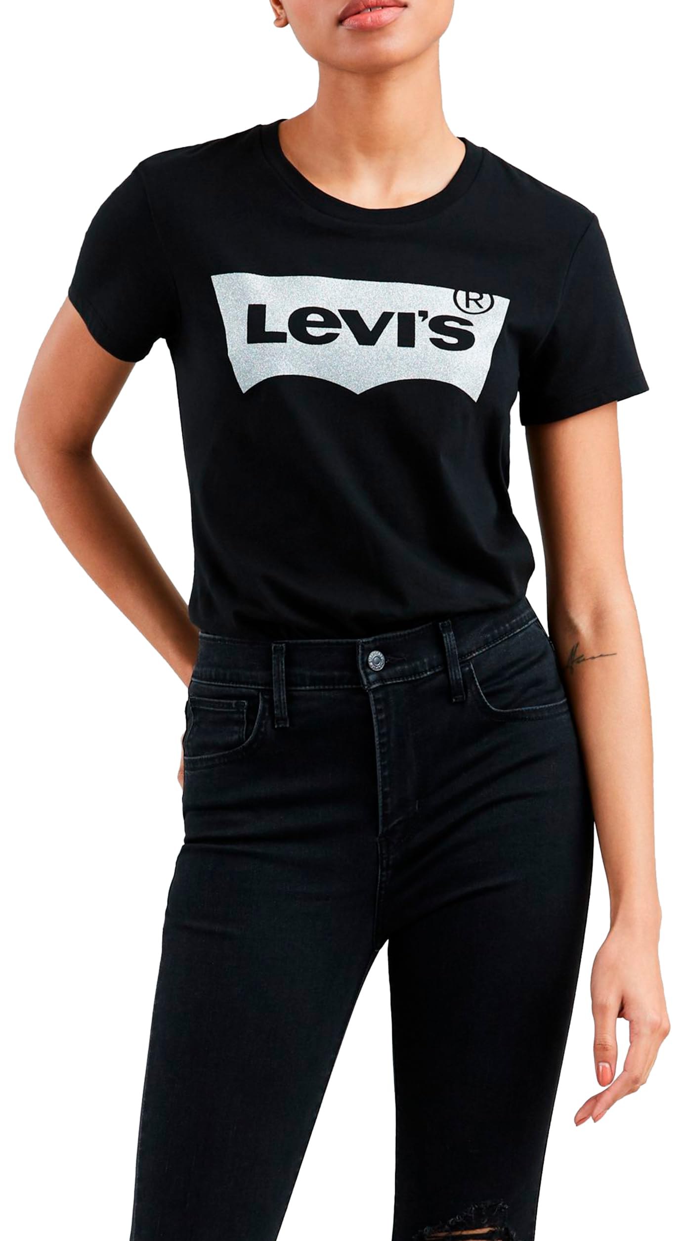 Levi's The Perfect Tee , Large Batwing Logo, Camiseta, Mujer, Holiday Tee Black, S‍