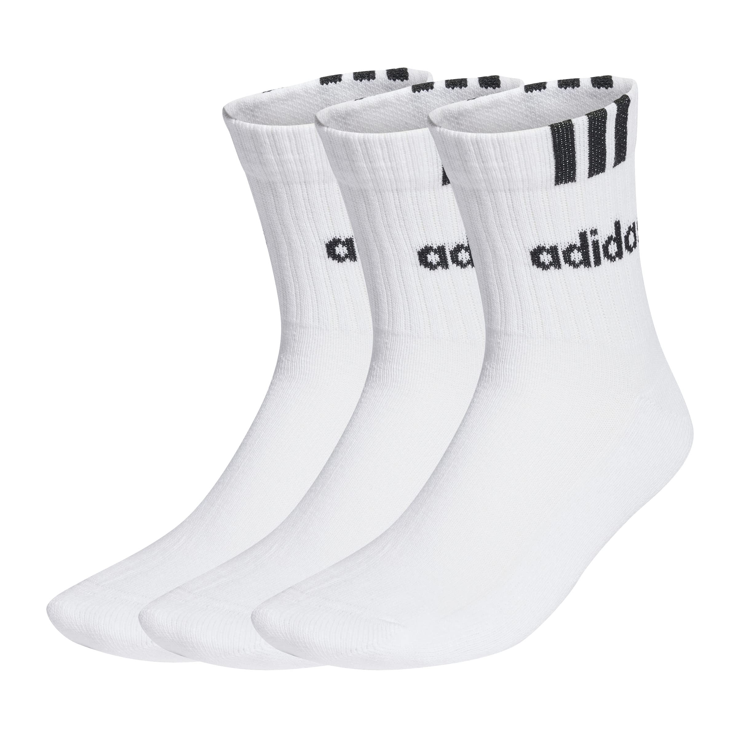 adidas Unisex - Adulto 3-Stripes Linear Half-Crew Cushioned Socks 3 Pairs, White / Black, 42-45‍
