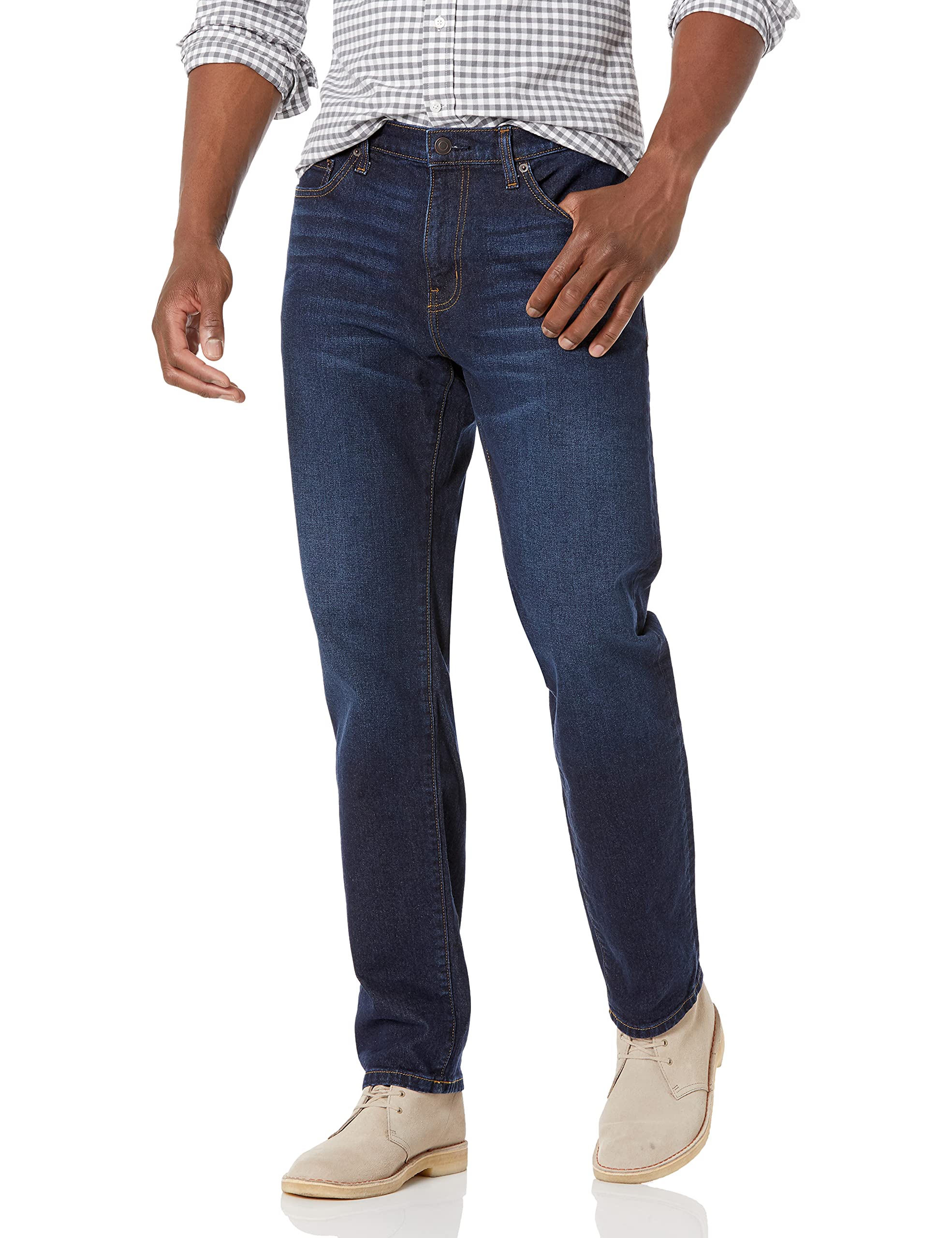 Amazon Essentials Pantalón Vaquero Elástico de Ajuste Recto - colores interrumpidos Hombre, Lav...