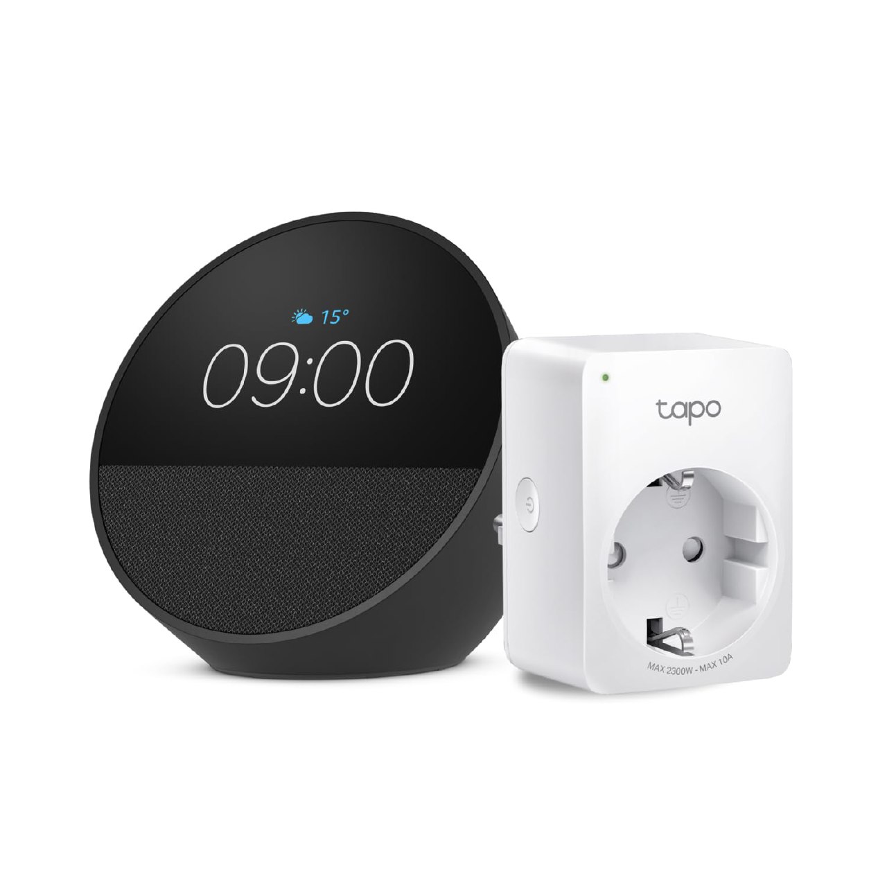 Echo Spot | Negro + Tapo P100MA - Matter Mini Enchufe Inteligente, compatible con Alexa - Kit de ...
