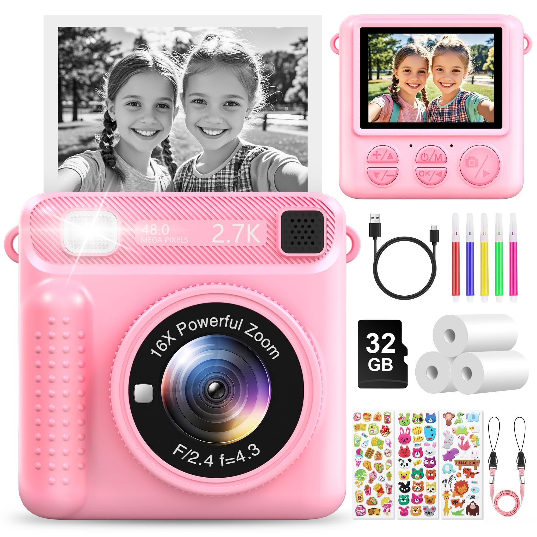 LUVTOY Camara Fotos Infantil Instantanea, 2,4 Pulgada Cámara Instantánea Niños con Tarjeta de ...
