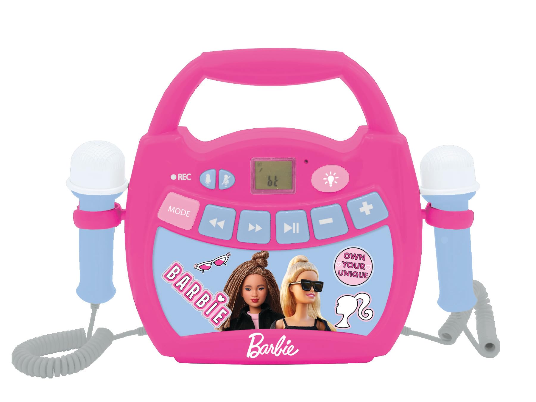 LEXIBOOK, Barbie, Reproductor Digital Karaoke portátil para niños, Micrófonos, Efectos de luz,...