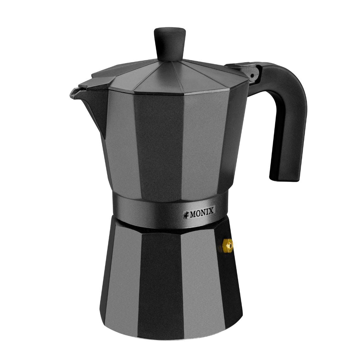 Monix Vitro Noir Cafetera Italiana de aluminio 9 tazas, Apta para todo tipo de cocinas salvo indu...