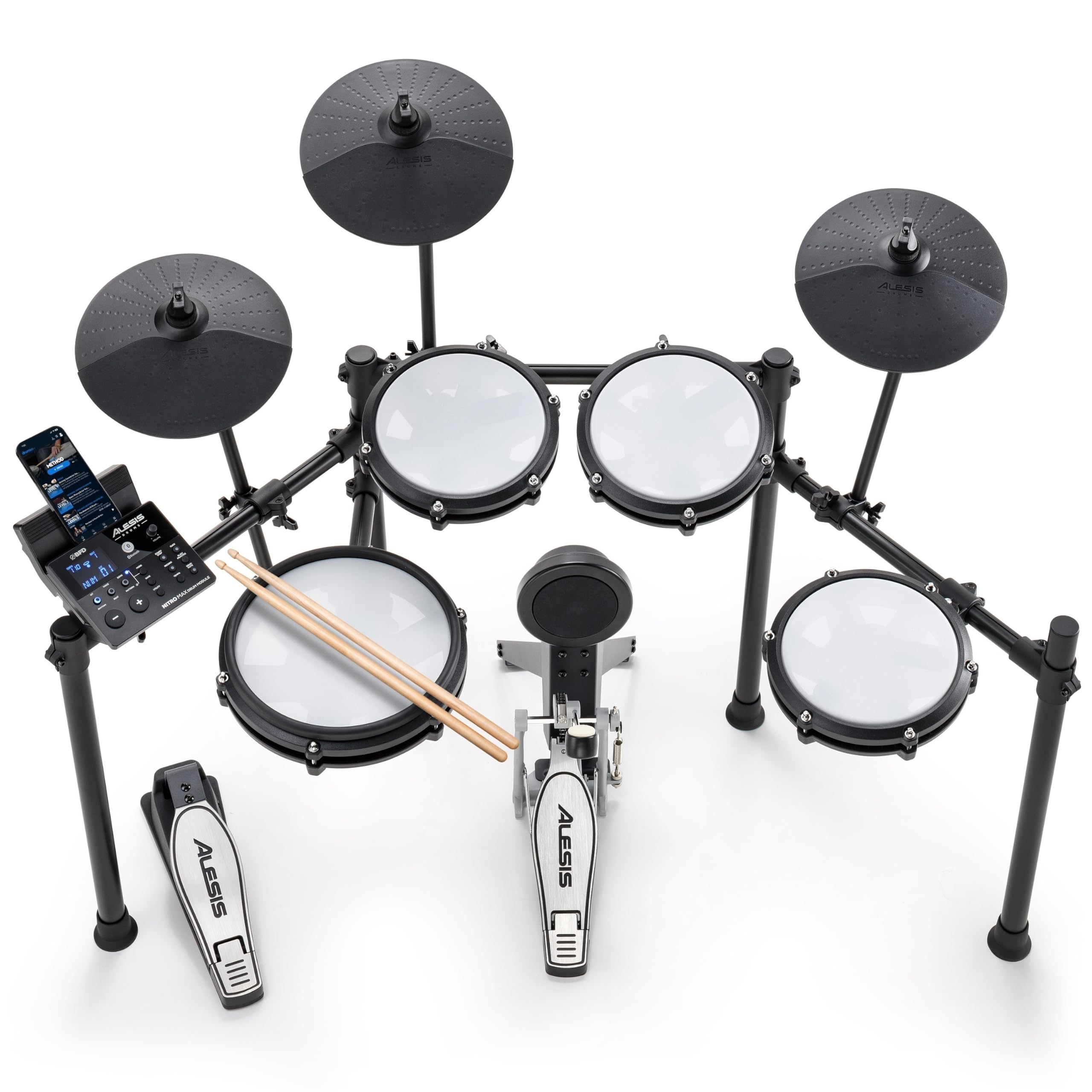 Alesis Nitro Max Kit Batería Electrónica con Parches Silenciosos de Malla, Caja de Doble Zona d...