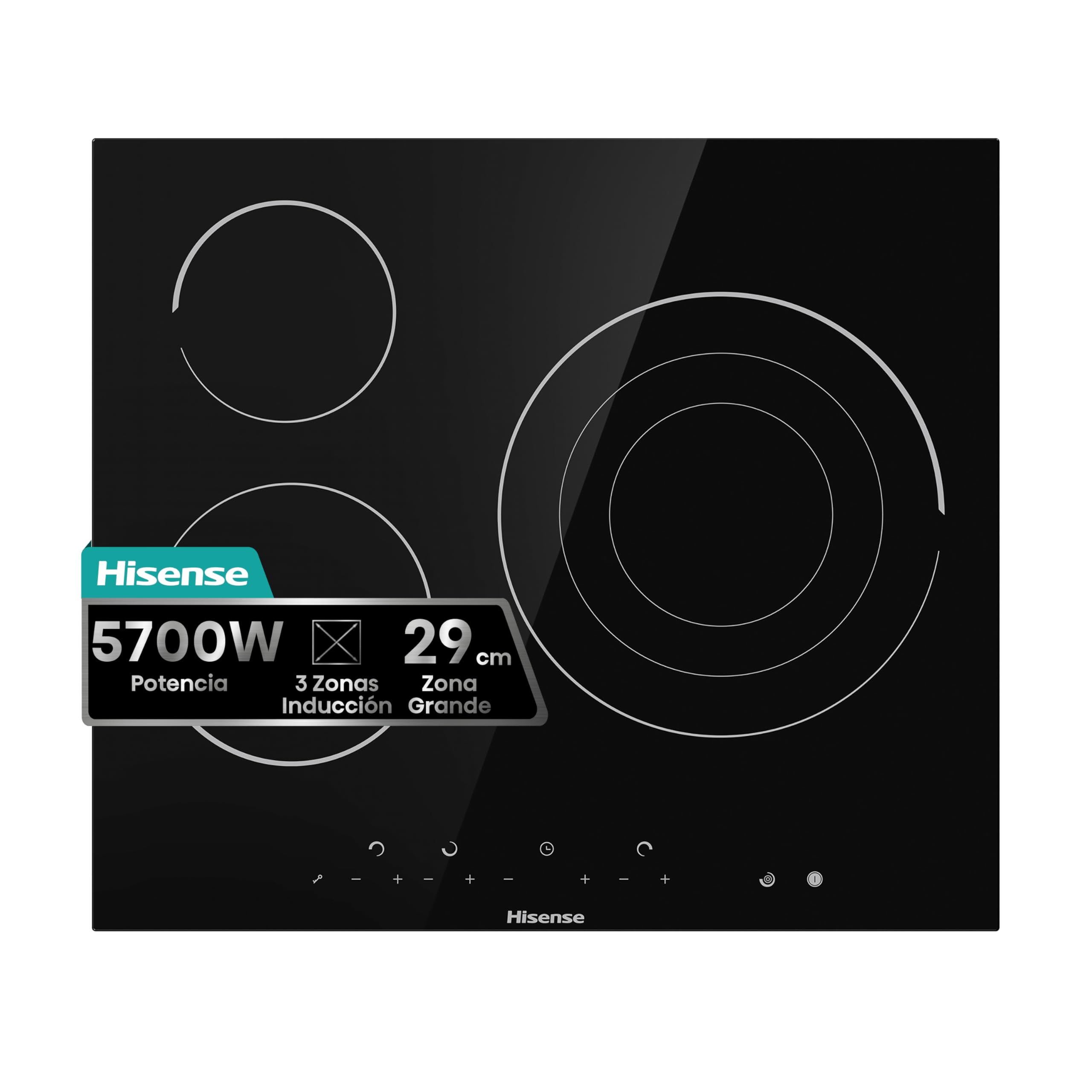 Hisense E6322C - Placa Vitrocerámica, 3 zonas, 1 con Foco Gigante 30 cm, Triple Corona, Encimera...