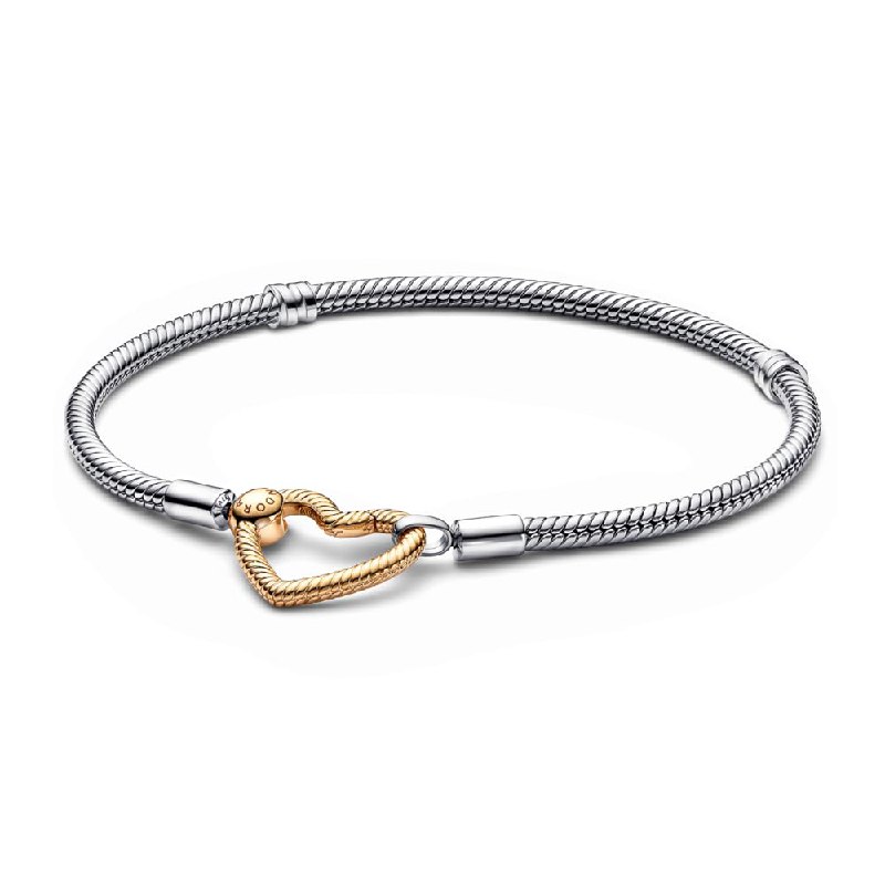 Pandora Moments Pulsera de plata de ley con cadena de serpiente chapada en oro de 14 quilates con...