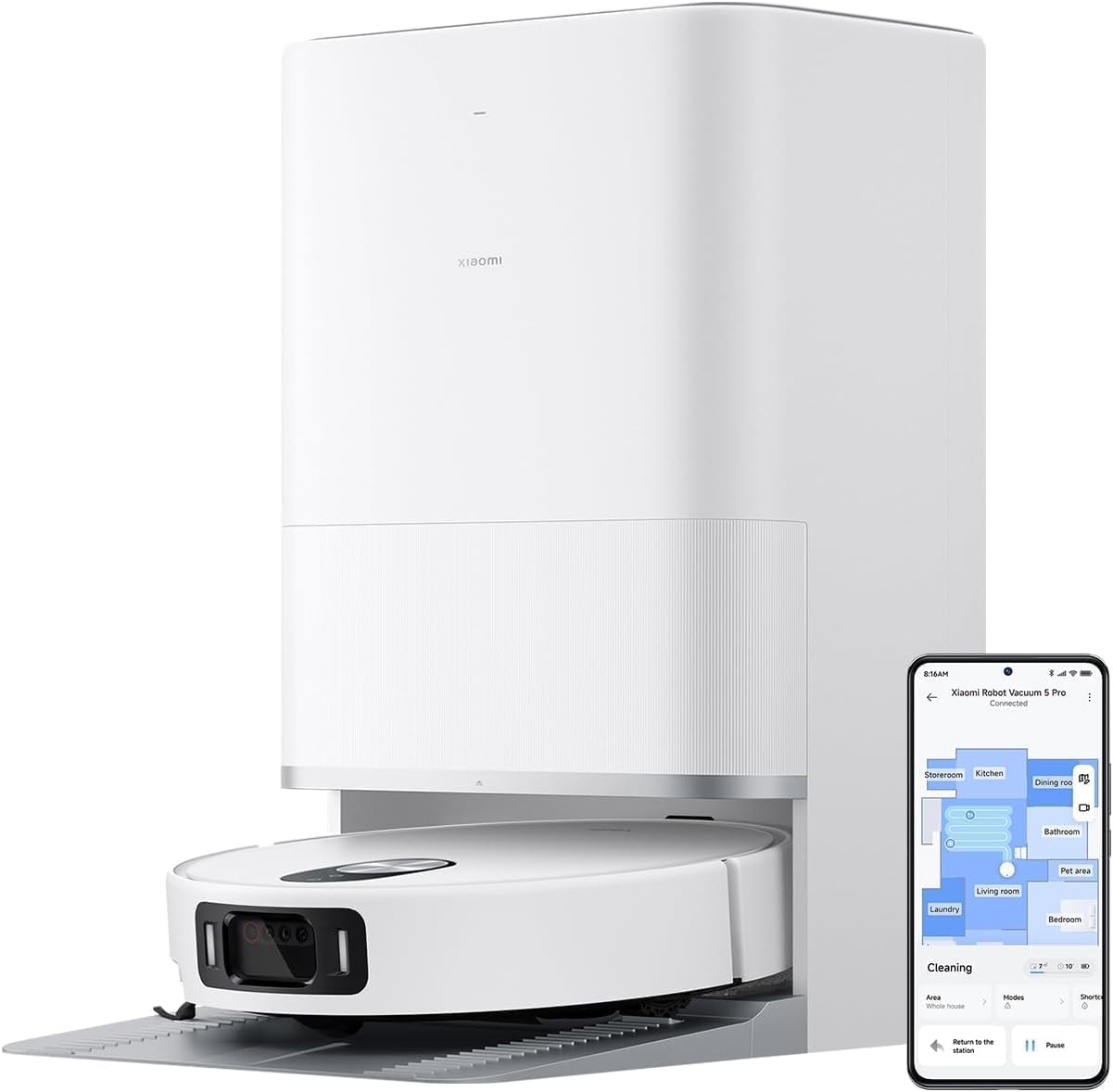 XIAOMI Robot Vacuum 5 Pro - Succión de 20.000 Pa, IA para Evitar obstáculos, Detección automá...