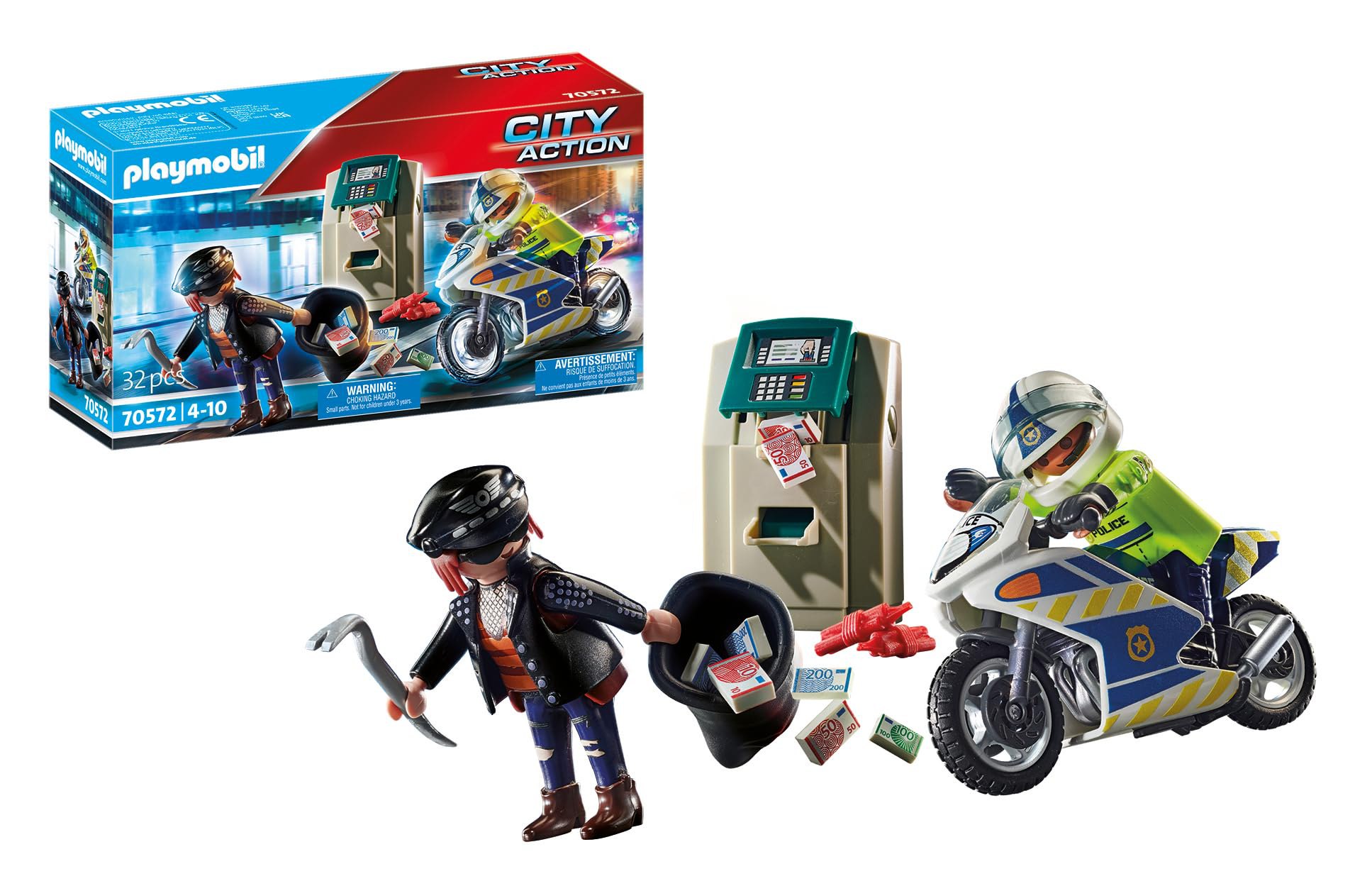 PLAYMOBIL City Action 70572 Moto de Policía: persecución del ladrón de Dinero, para niños de ...