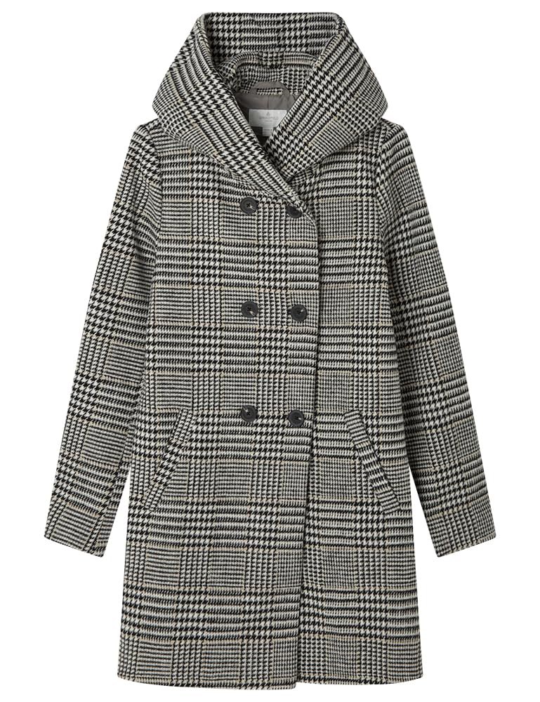 Springfield Checked Cloth Coat with Hood and Welt Pockets Capa De Tela, Gris, 36 para Mujer‍ #P...