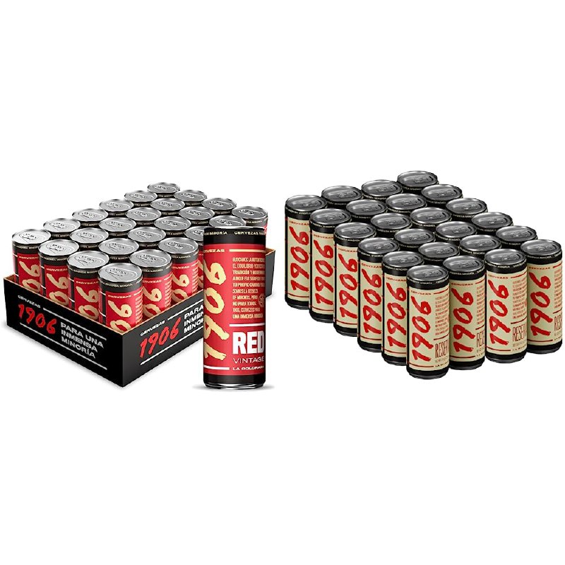 Cerveza 1906 Red Vintage Pack 24x33cl latas & Cerveza Reserva Especial - Paquete de 24 latas de 3...