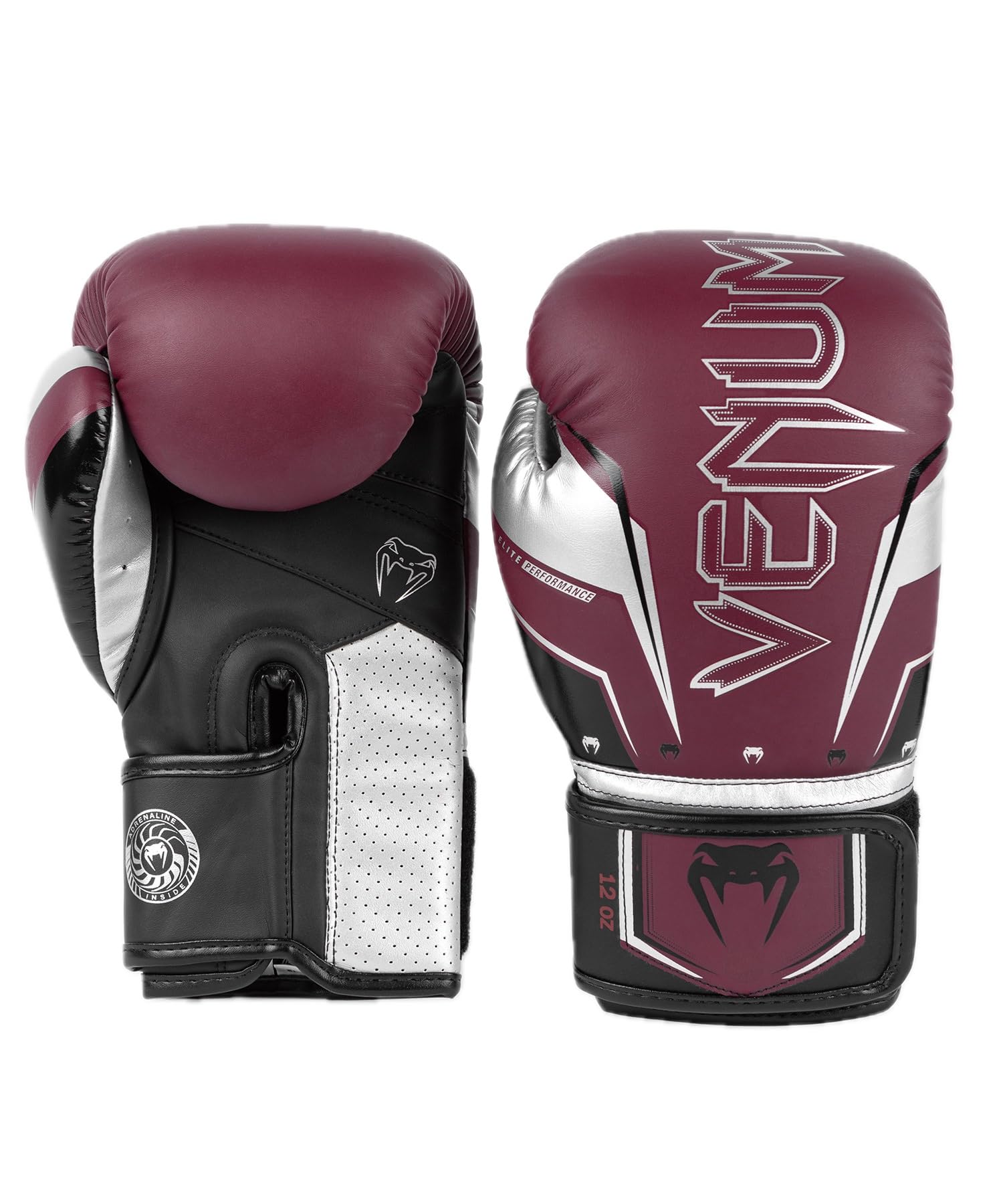 Guantes de Boxeo Venum Elite EVO - 12 Oz - Borgoña/Plata Success - Ahorra hasta [descuento]%