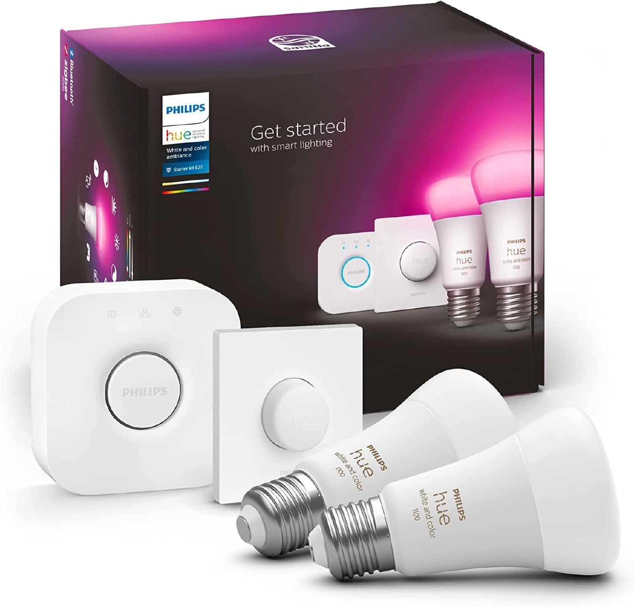 Philips Hue - Bombilla Inteligente, A60 E27, Luz Blanca y de Colores, 9W (Eq. 75W) 1100 lm, Compa...