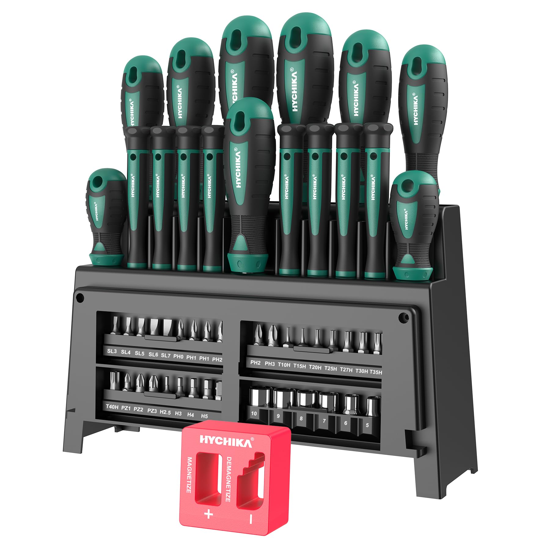 HYCHIKA Juego Destornilladores, 51PZS Kit Destornilladores Incluye Soporte de Almacenamiento, Apl...