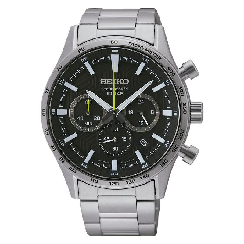 Seiko Reloj analógico de Cuarzo para Hombre con Correa de Acero Inoxidable SSB413P1, Negro, Puls...