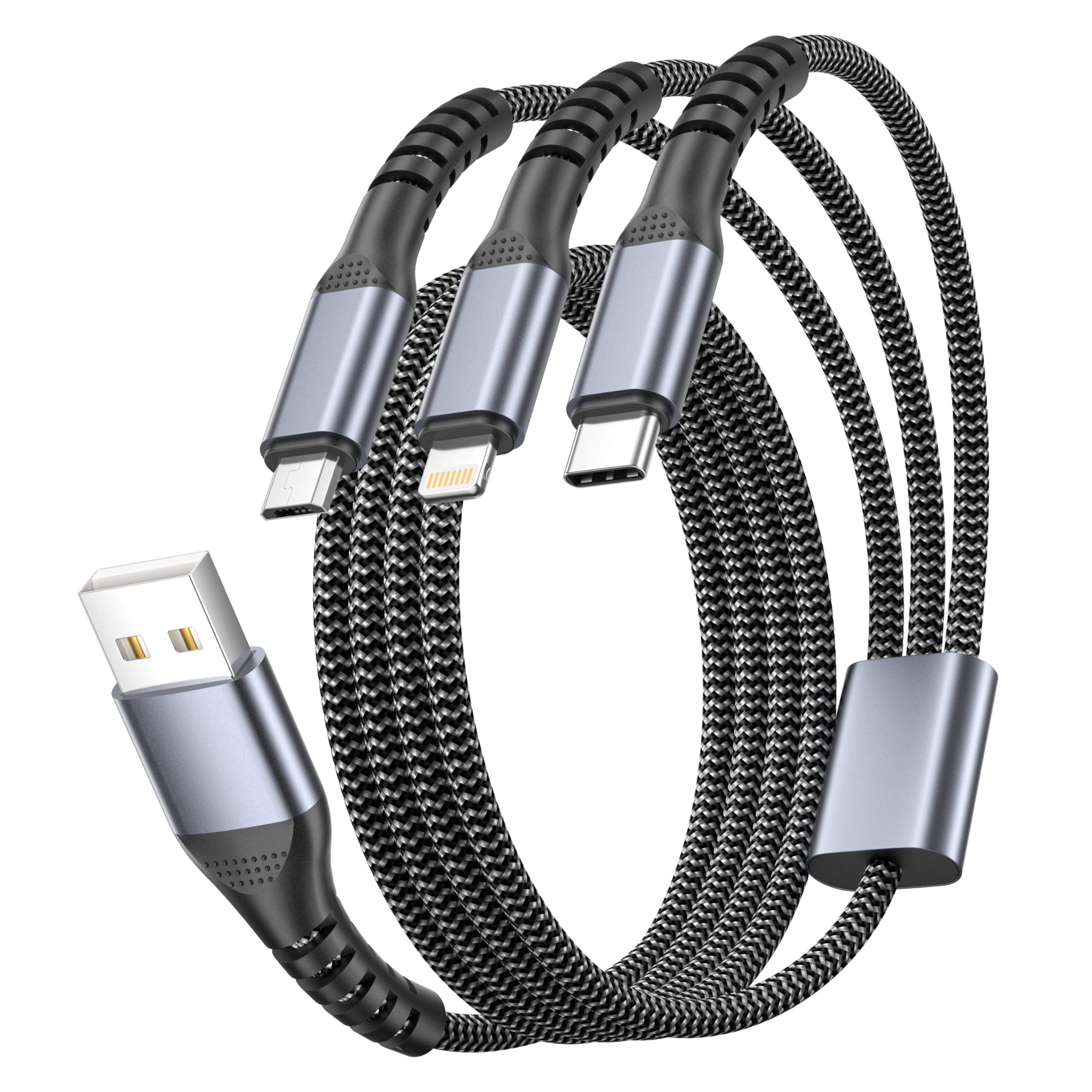 Multi Cable de Carga 3 en 1, Nylon Cable Multiple Cargador 1.2M USB Lightning Micro Tipo C Múlti...