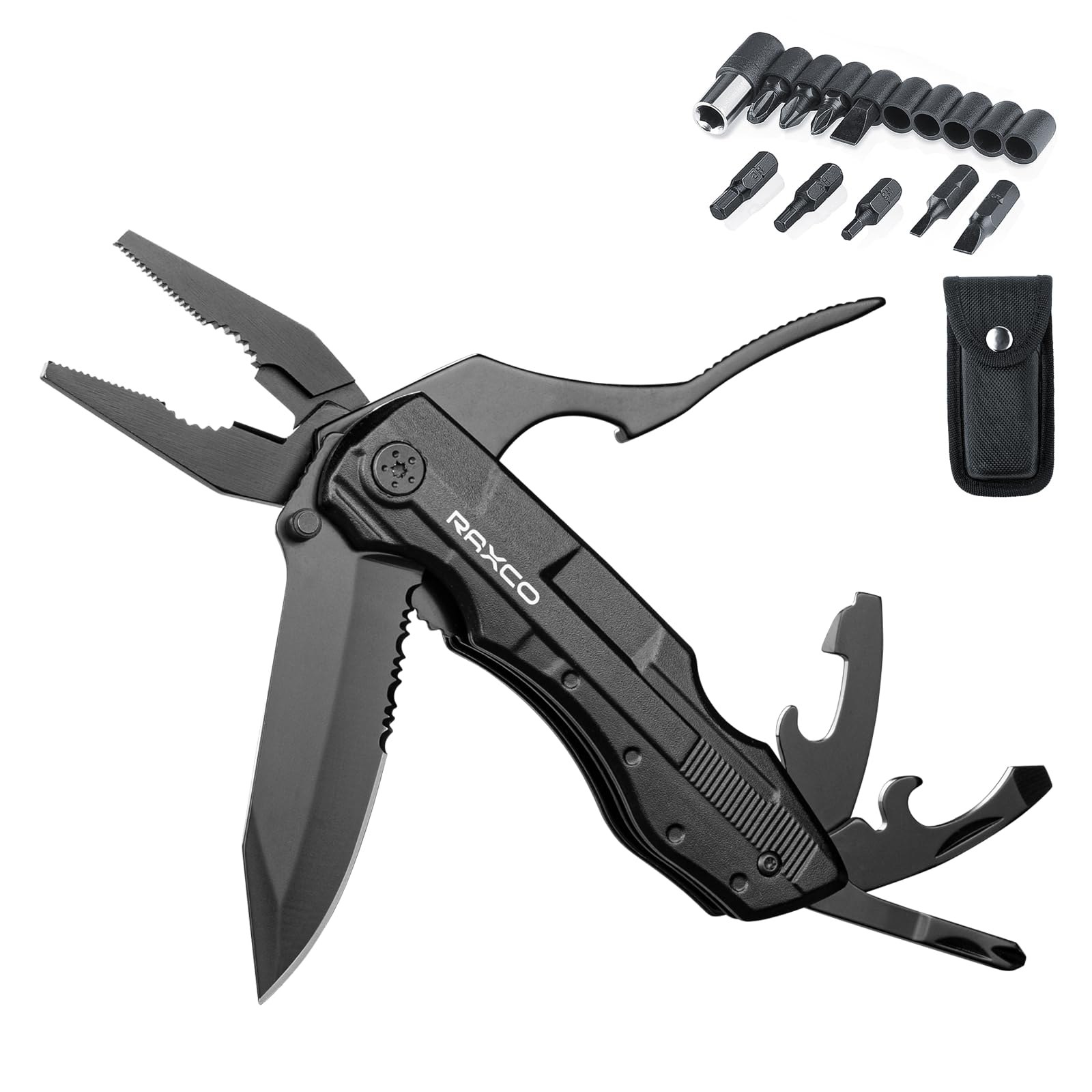 RAXCO Navaja Multiusos, herramienta multiusos 18 en 1, funda transportadora de cuchillo supervive...