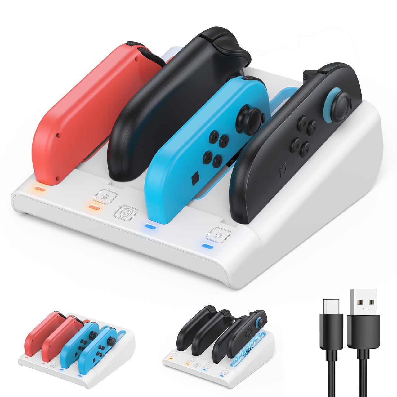 RGB Cargador para Switch 2/Switch 1, FASTSNAIL Dock de carga compatible con Switch 2 para Joycon ...