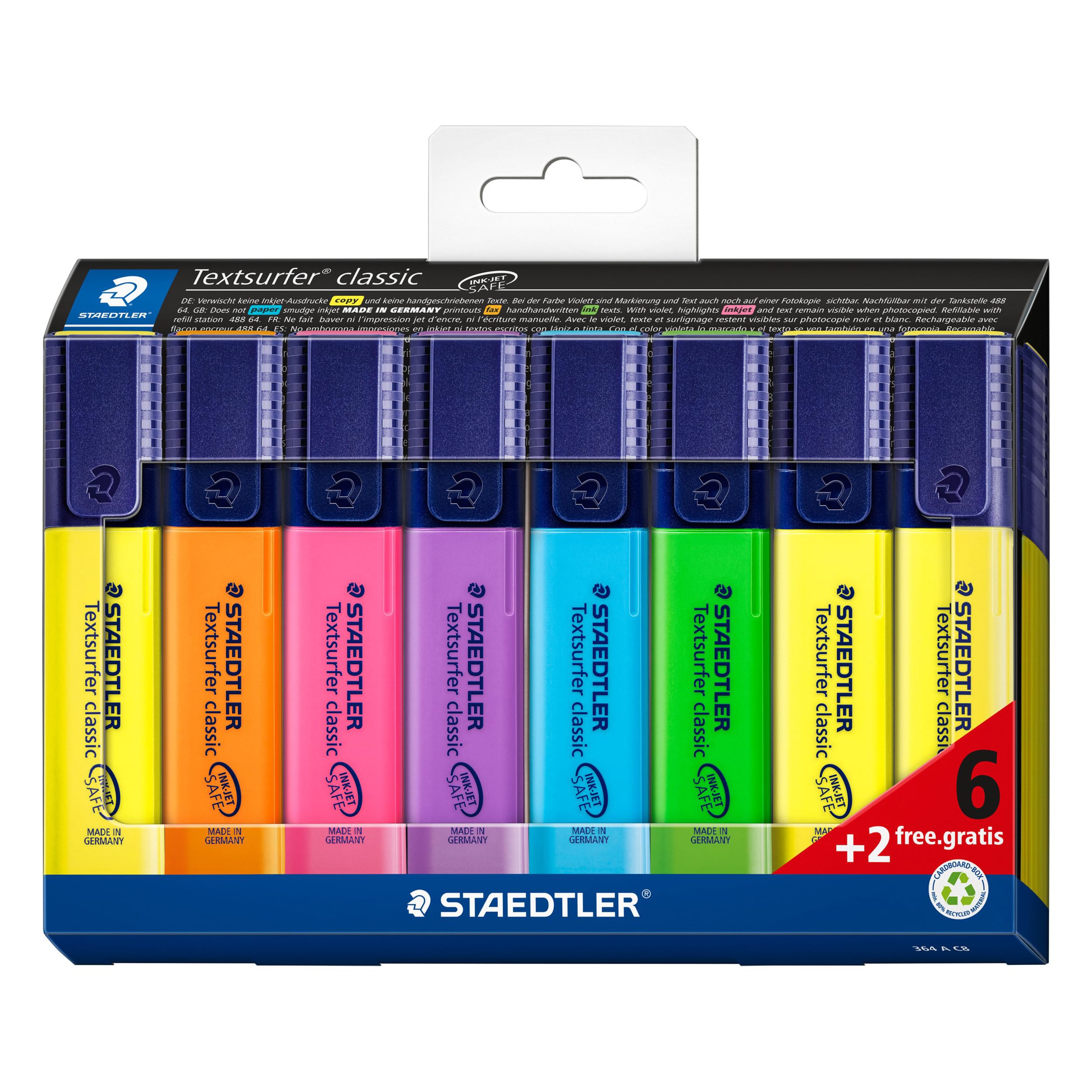 STAEDTLER 364 A C8 Textsurfer Classic - Subrayador de colores surtidos (paquete de tarjetas de 6 ...