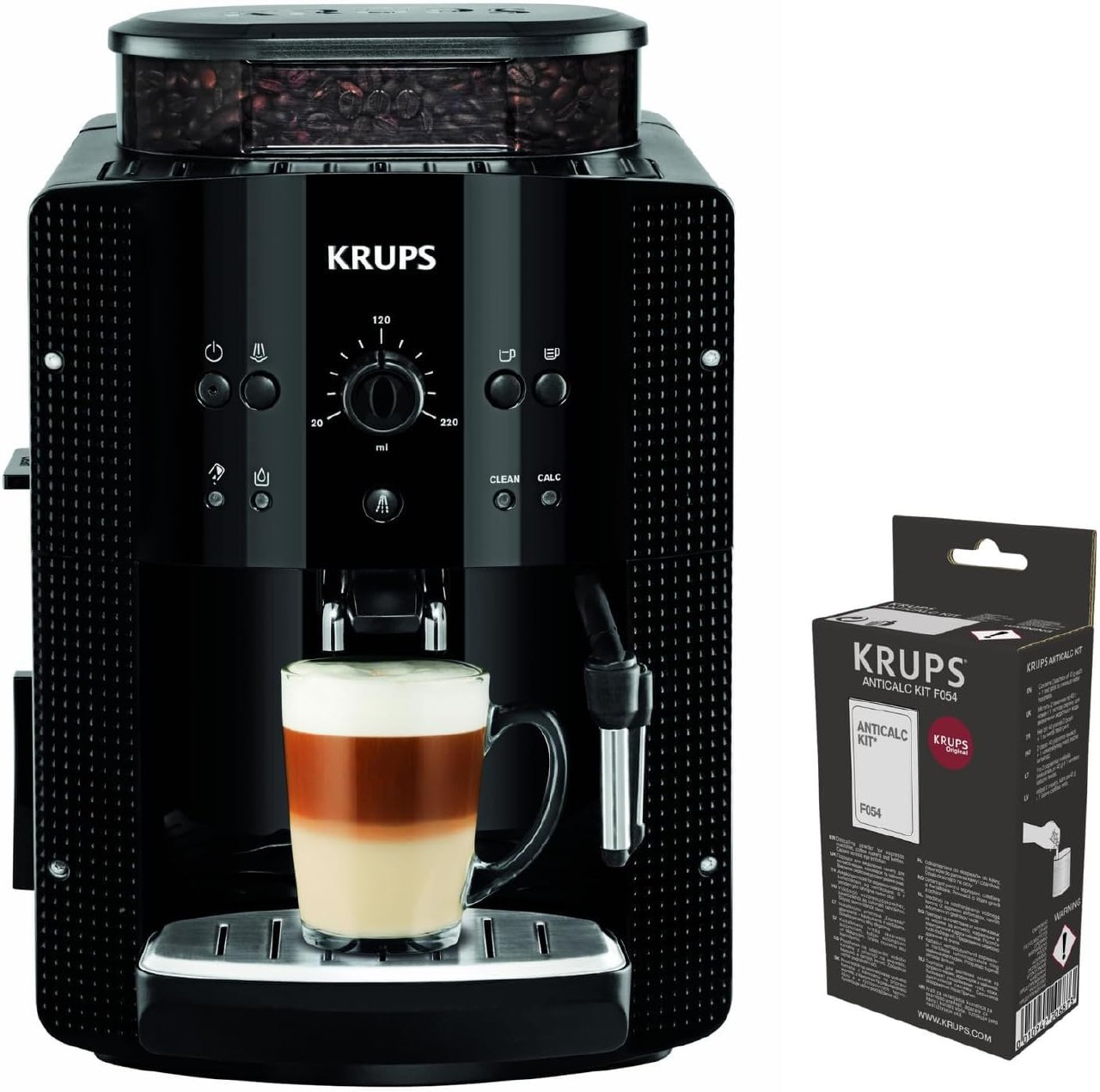 Krups Essential Mecánica Negra + Kit descalcificación, Cafetera Superautomática, Mecánica, Es...