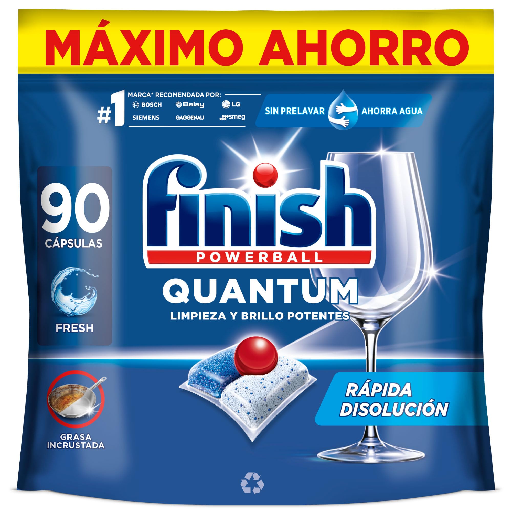 Finish Powerball Quantum All in 1 Pastillas para el lavavajillas todo en 1, limpieza profunda y b...