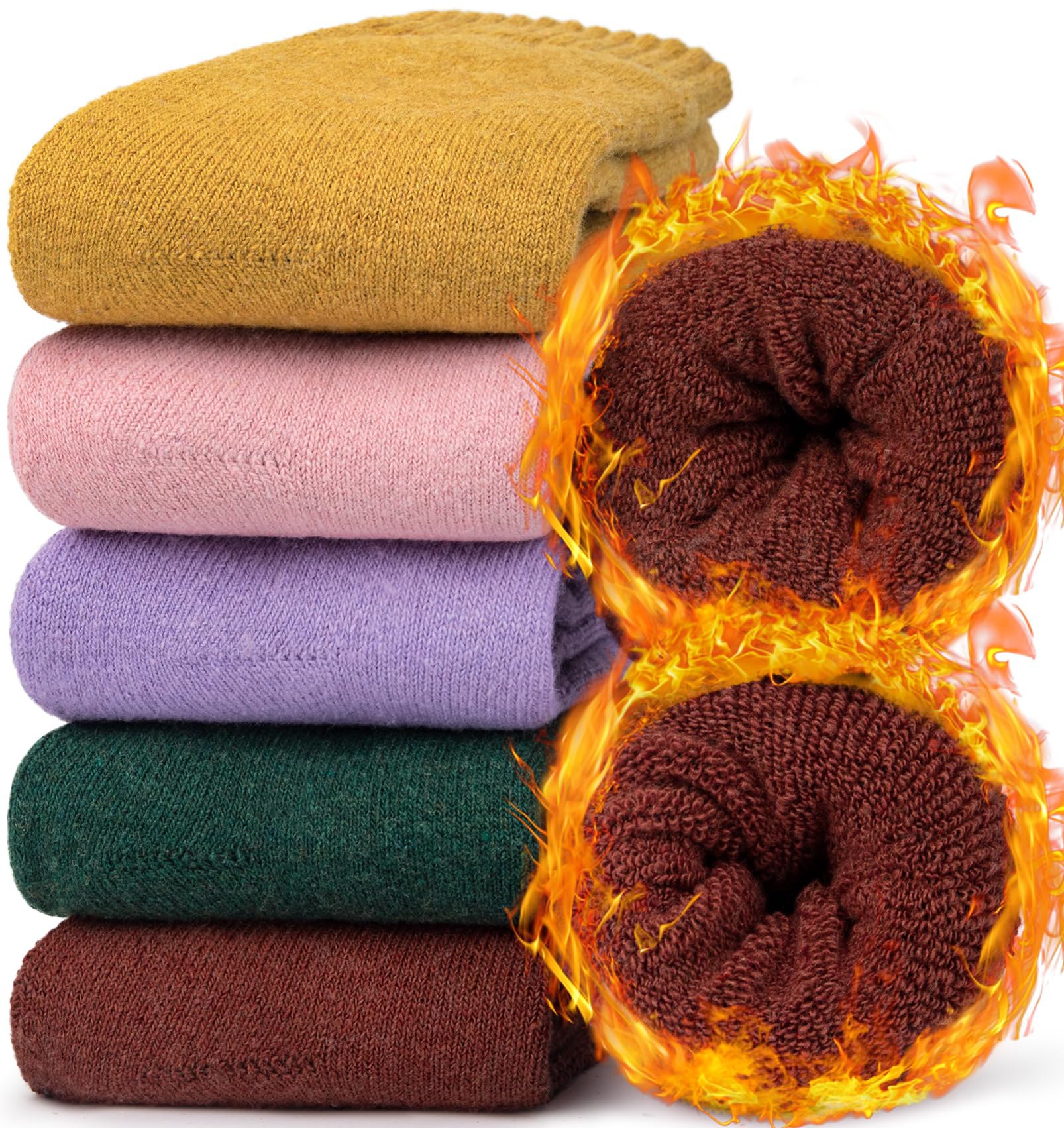 Chalier Finery 5 Pares Calcetines Térmicos de Lana para Mujer, Calcetines de Invierno Colores pa...