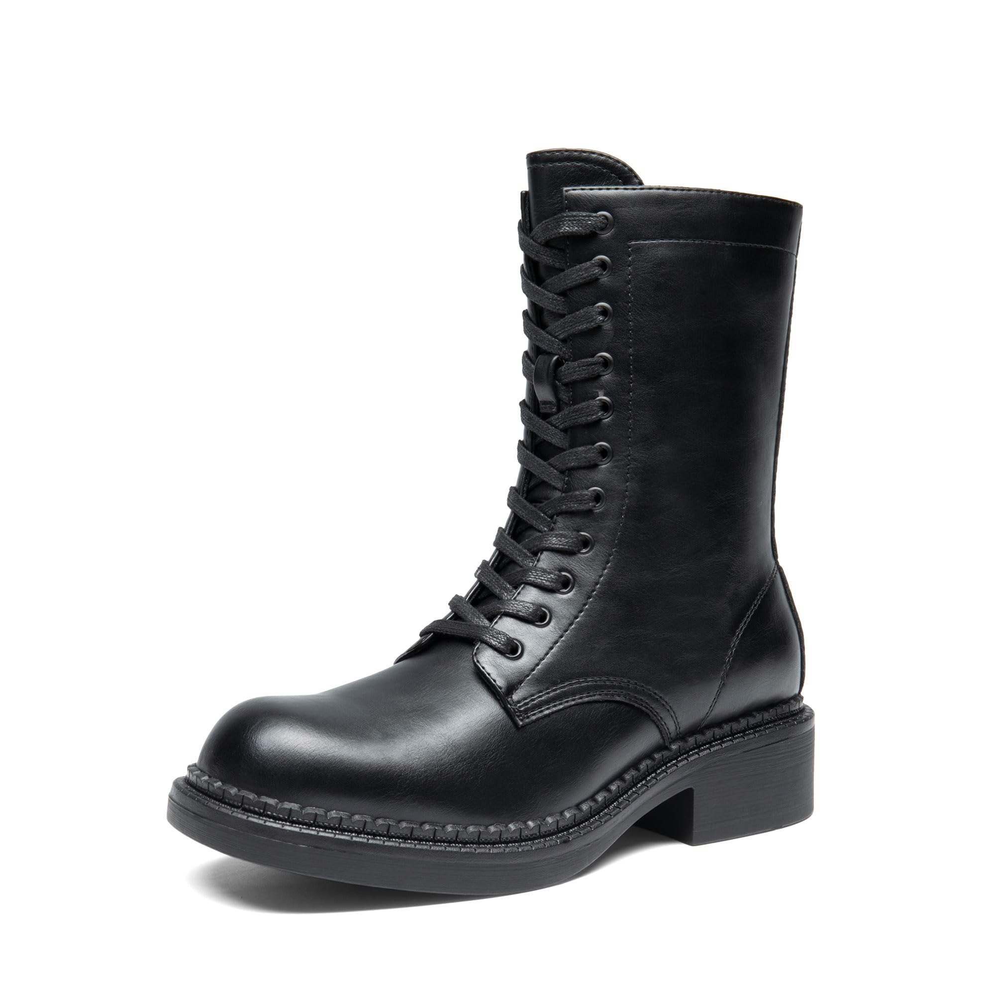 DREAM PAIRS Botas con cordones para mujer, botines cómodos con cremallera lateral y plantilla ac...