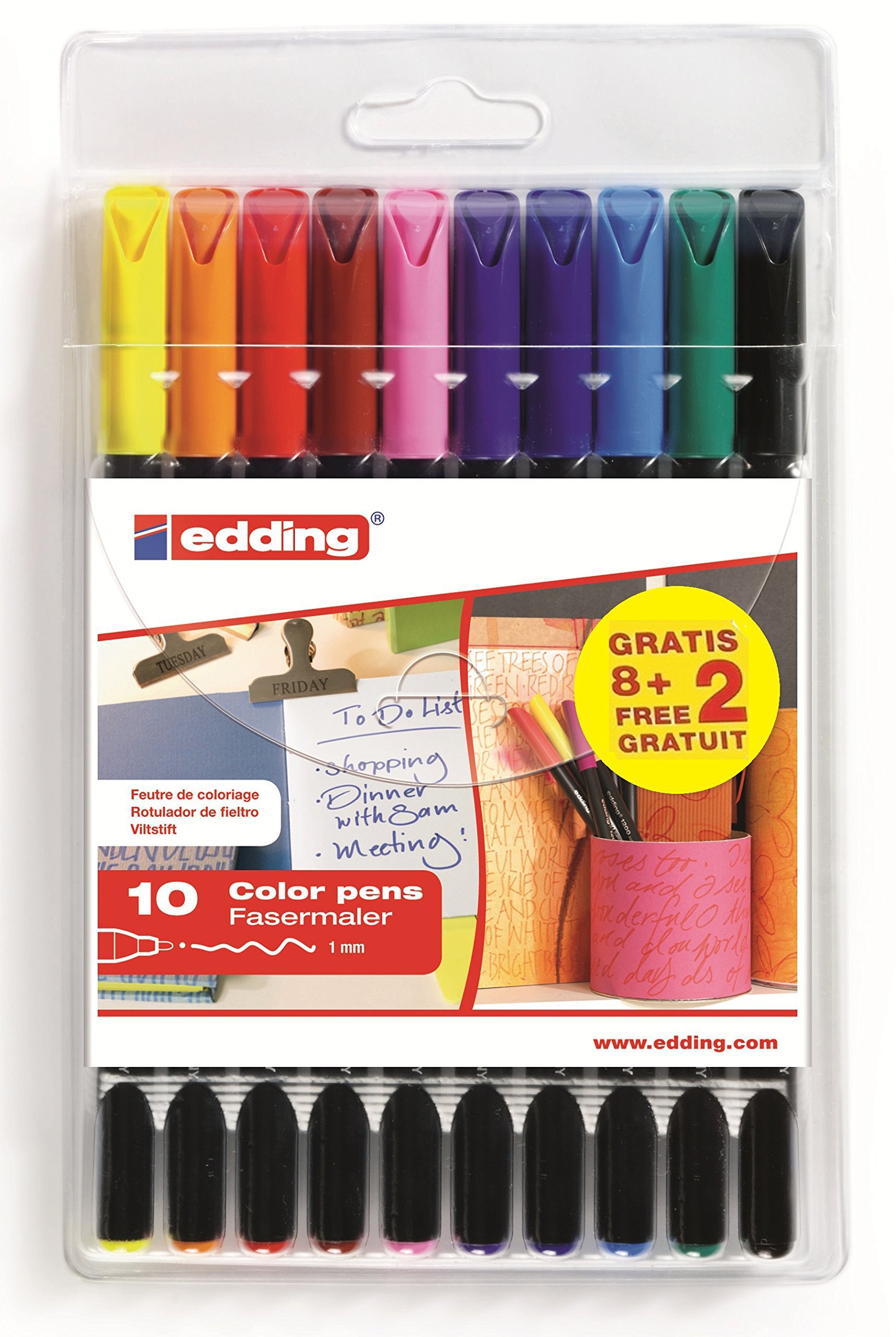 edding 1200 rotulador de color de trazo fino - multicolor - 8 bolígrafos + 2 de regalo - punta r...