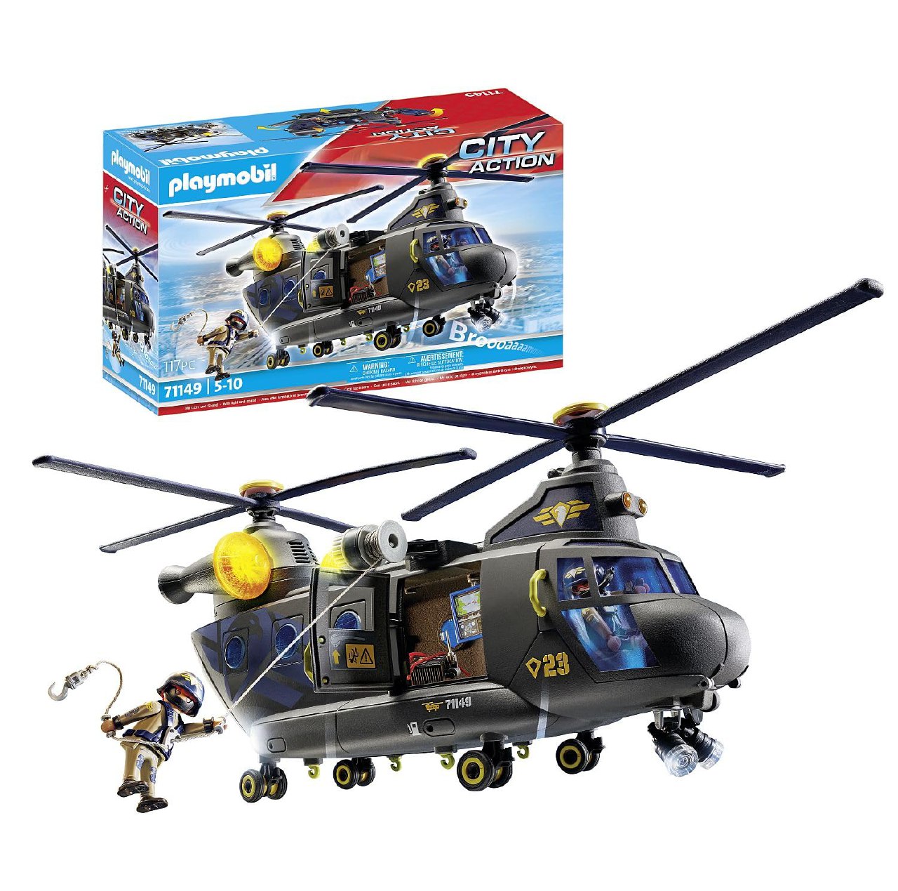 PLAYMOBIL City Action 71149 Fuerzas Especiales Helicóptero Banana, con módulo de luz y Sonido, ...