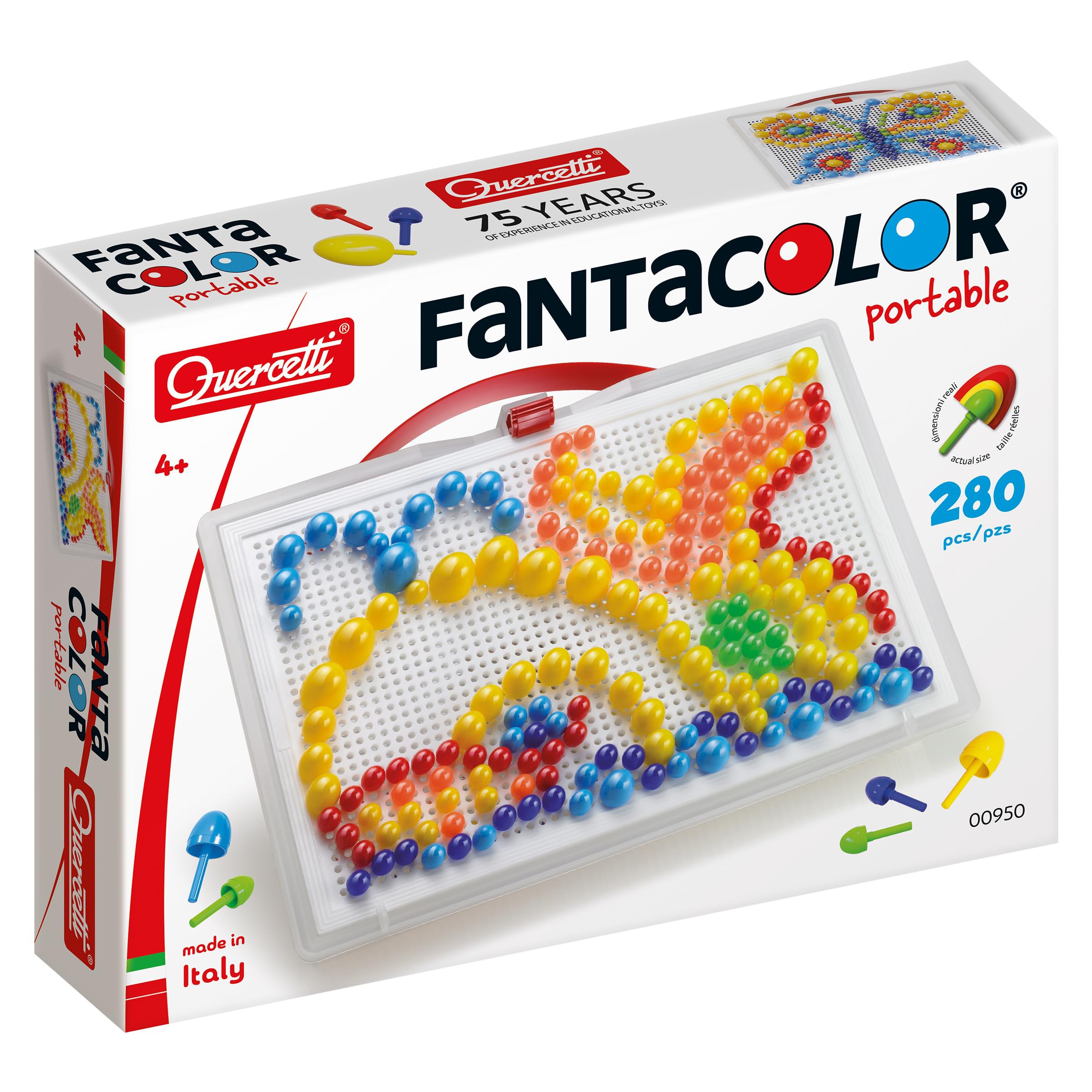 Quercetti Fantacolor Portable Large, Juego de Mosaicos Infantiles con 280 Piezas, Juguete Educati...