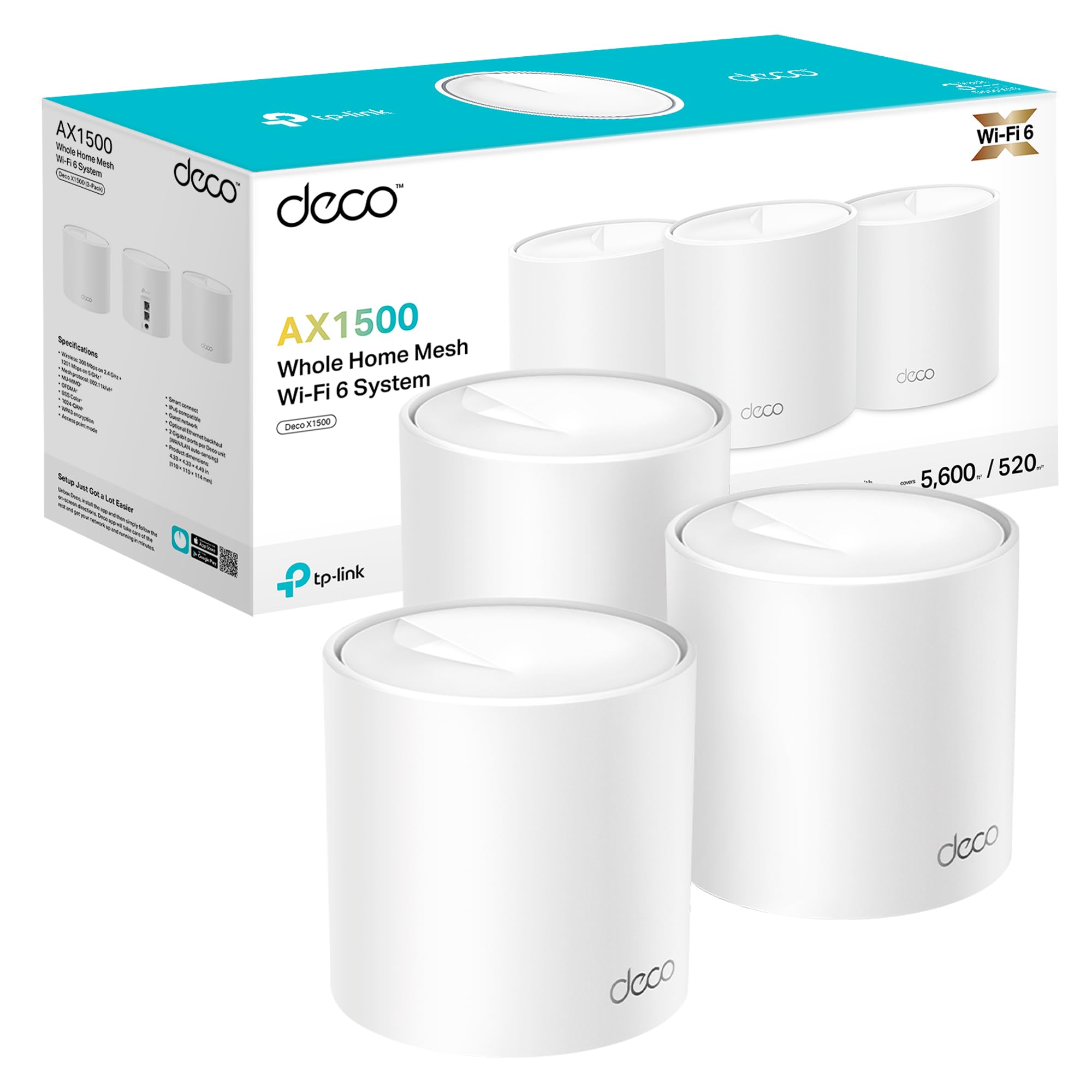 TP-Link Deco X1500 (3-Pack) - Sistema WiFi 6 Mesh IA