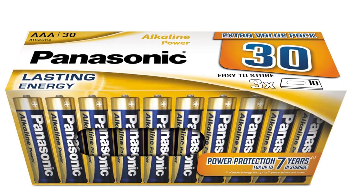 😮 Oferta del mes: Pack 30 pilas AAA Panasonic 1,5V, alcalinas, 7 años garantía, 60% de descuento